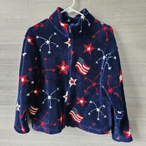 Patriotic Star Flag Print‎ Mandal Bay Sherpa Zip Jacket Sz M Vintage Made In USA
